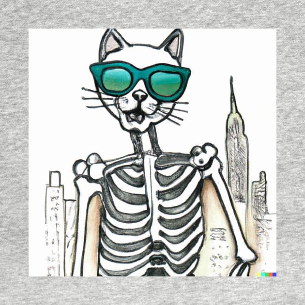 A hipster skeleton cat with shades in New York. by AndyMcBird